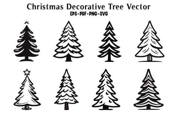 Decorative Christmas Tree Silhouette Set for Graphics & Crafts