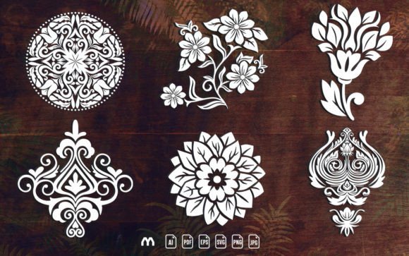 Paper Cut Decorative Flower Bundle SVG: Graphics & Crafts
